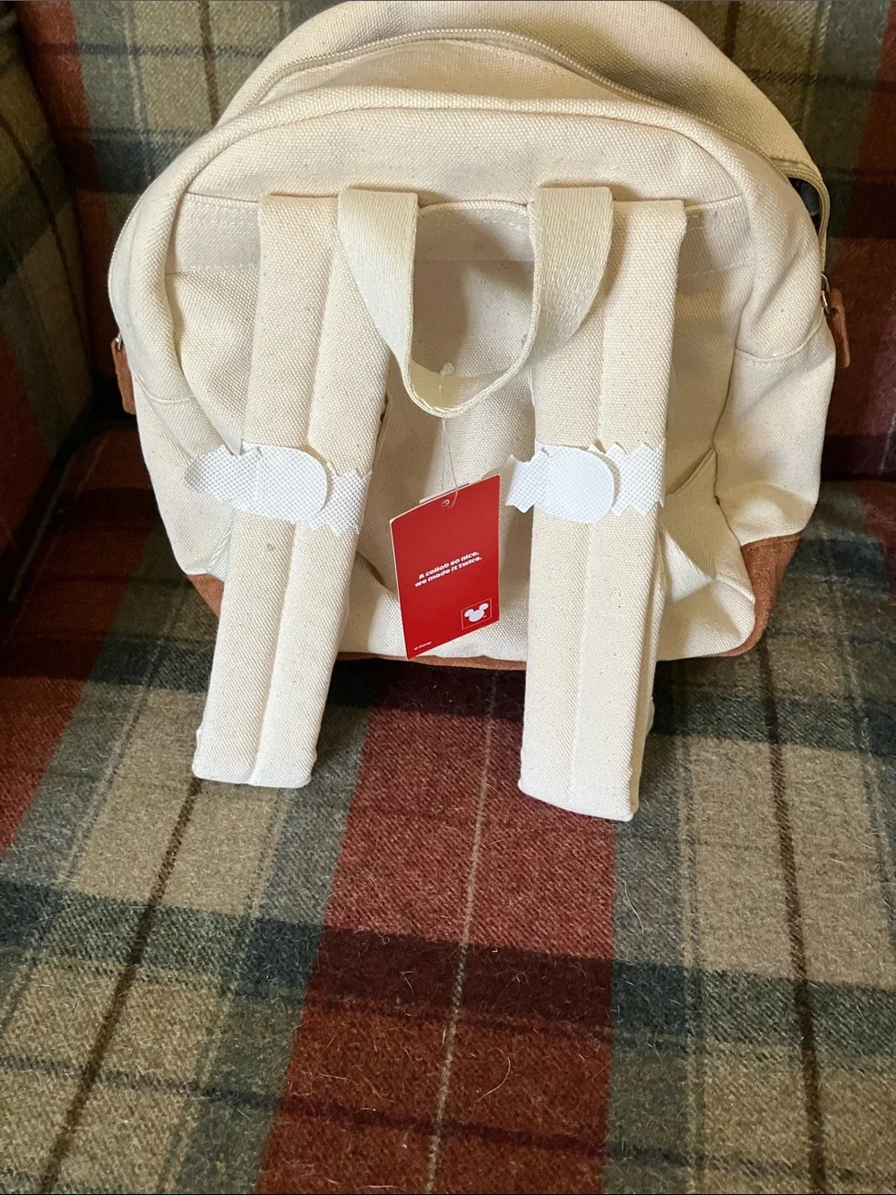Old Navy Cream Canvas Backpack with Brown Suede Base